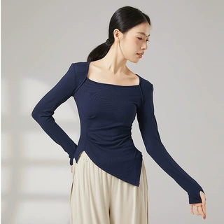 现代舞方领练功服女秋季长袖形体服上衣教师古典舞斜角演出舞蹈服