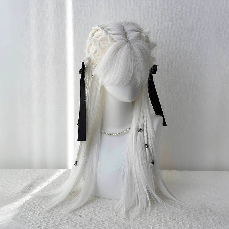 White Wig Women's Long Hair Natural Full Head Cover Universal Cos Secondary lolitak Long Straight Hair Daily Wig Cover White Wig Women's Long Hair Natural Full Head Cover Universal Cos Secondary lolitak Long Straight Hair Daily Wig Cover