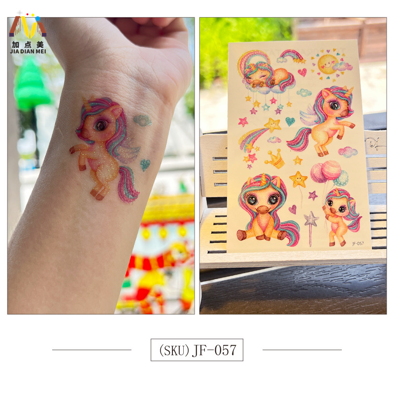 Amazon Venta caliente brillo lindo postre de Navidad unicornio niños tatuaje pegatinas impermeable tatuaje de larga duración