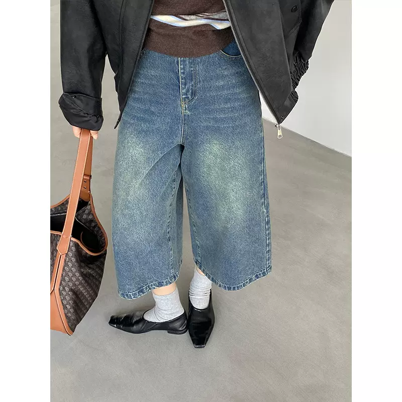 江左 水洗阔腿直筒牛仔裤早秋2025新款松弛感复古休闲七分裤 6318