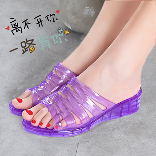 Crystal Transparent Mid-Heel Slippers Women's Bathroom Bath Non-Slip Sandals for Middle-Aged and Elderly Mothers at Home Outer Wear Butterfly Slippers