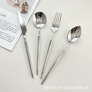 304不锈钢锤纹西餐刀叉勺套装高颜值甜品餐具跨境专供