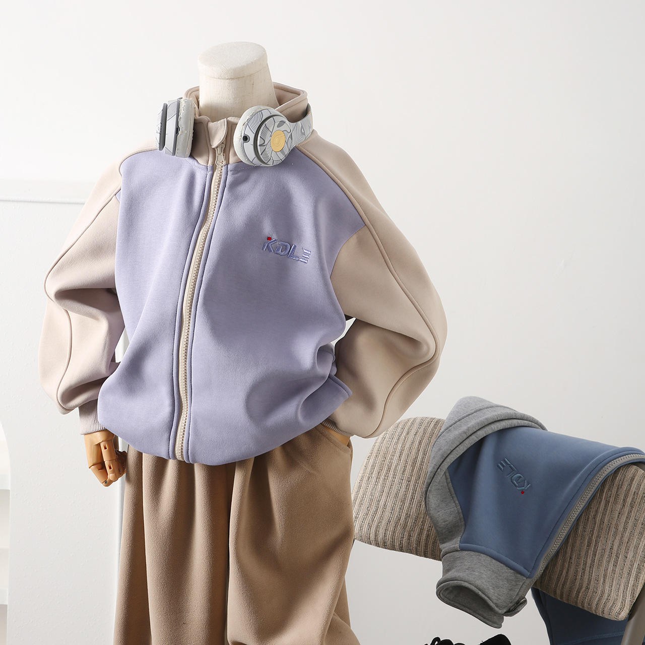 남학생, 여학생, 학생을 위한 새로운 벨벳 아동용 재킷, 다용도 스탠드업 칼라 지퍼 가디건, 아우터용 컬러 블록 탑