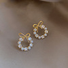 Small design advanced earrings with bow from pearl, silver 925 sample, simple and elegant design, trend of season, internet celebrity