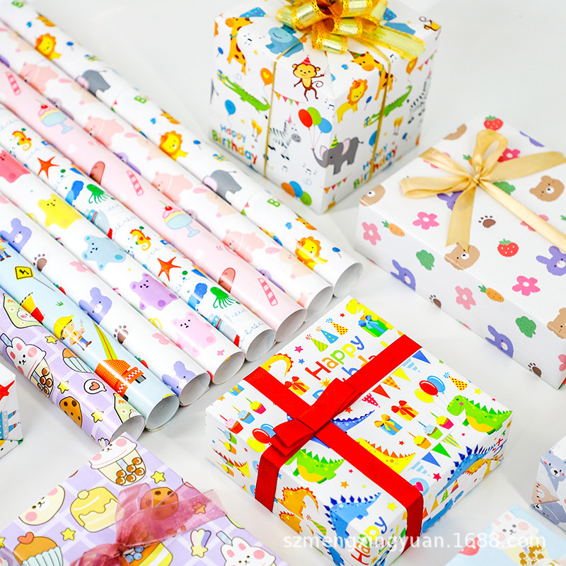 Nuevo papel de regalo creativo de dibujos animados de vacaciones de cumpleaños de hoja grande kindergarten bricolaje caja de regalo hecha a mano papel de embalaje papel decorativo