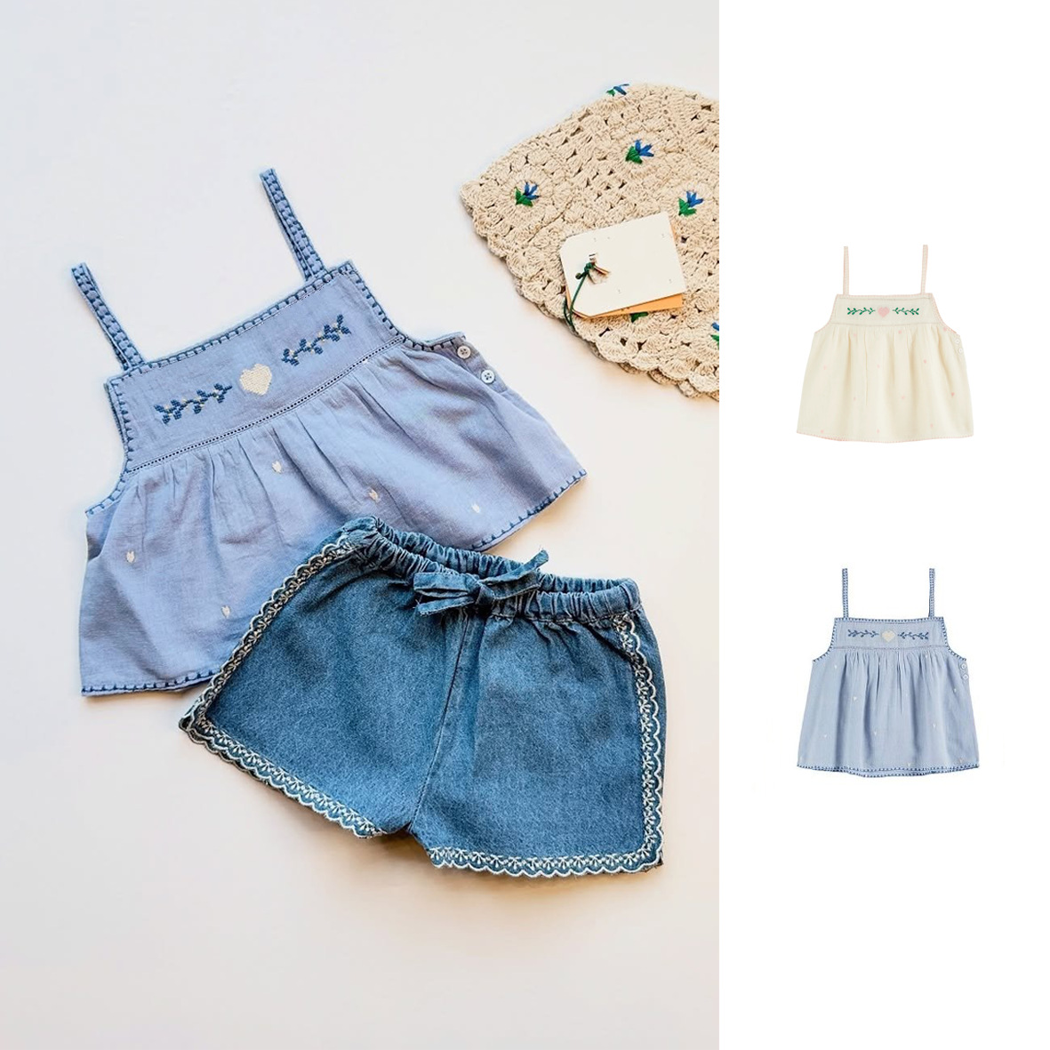 2026 Spring and Summer New Nordic Girls Love Embroidered Suspender…