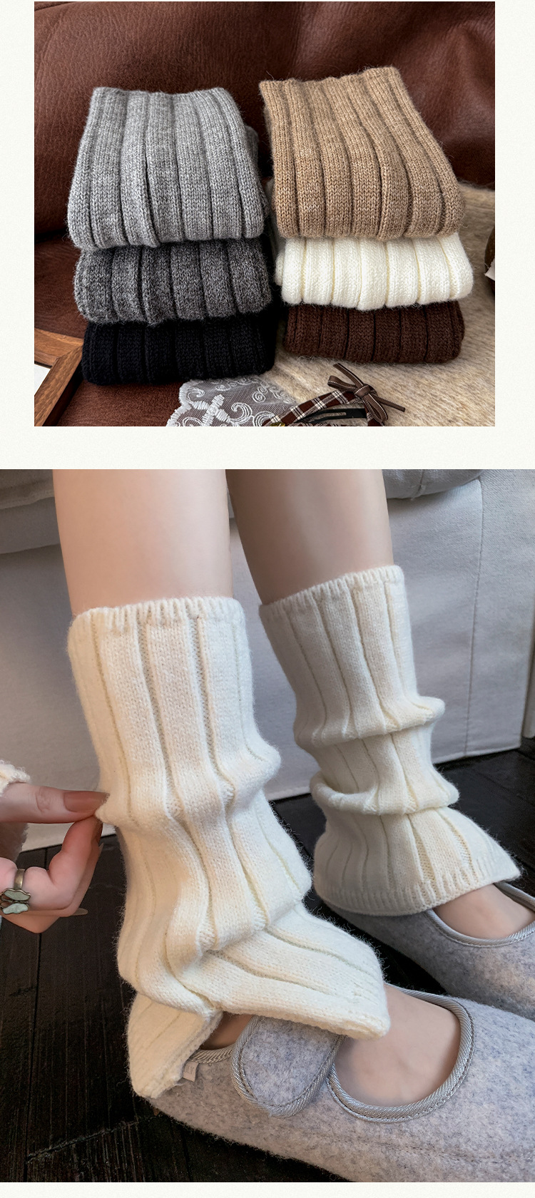 Kadınlar İçin Bacak Isıtıcıları Bootshang Pamuklu Çoraplar Genişletilmiş Düz Renk Yığın Çoraplar Retro Dikey Çizgili Bölünmüş Örme Sıcak Baldır Kalın Bacak Kolları_voghion.com