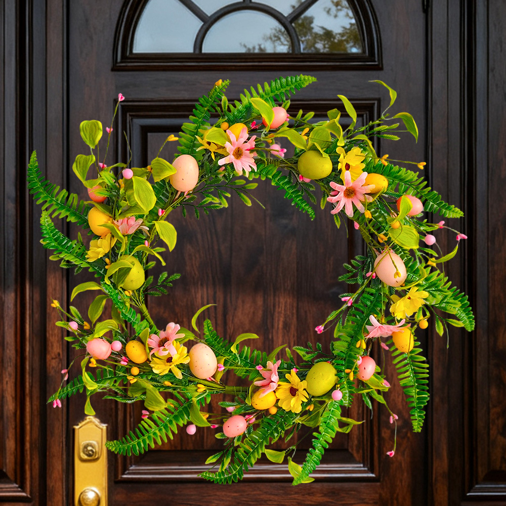 Guirlanda de Pascua transfronteriza simulación de hierba de agua de vinas guirlanda portal colgante decoración de Pascua huevo de resurrección colorido