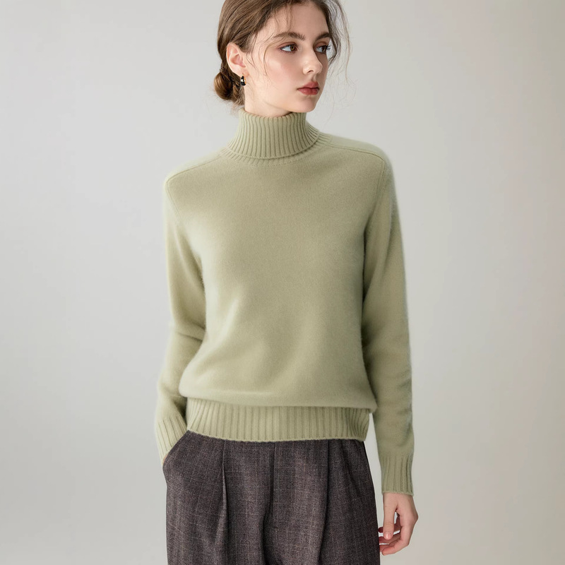 100% Pure Cashmere Sweater, New Autumn and Winter Style, High Collar Base Layer Cashmere Sweater, Seven-Needle Thickened, Simple Long-Sleeve Inner Wear