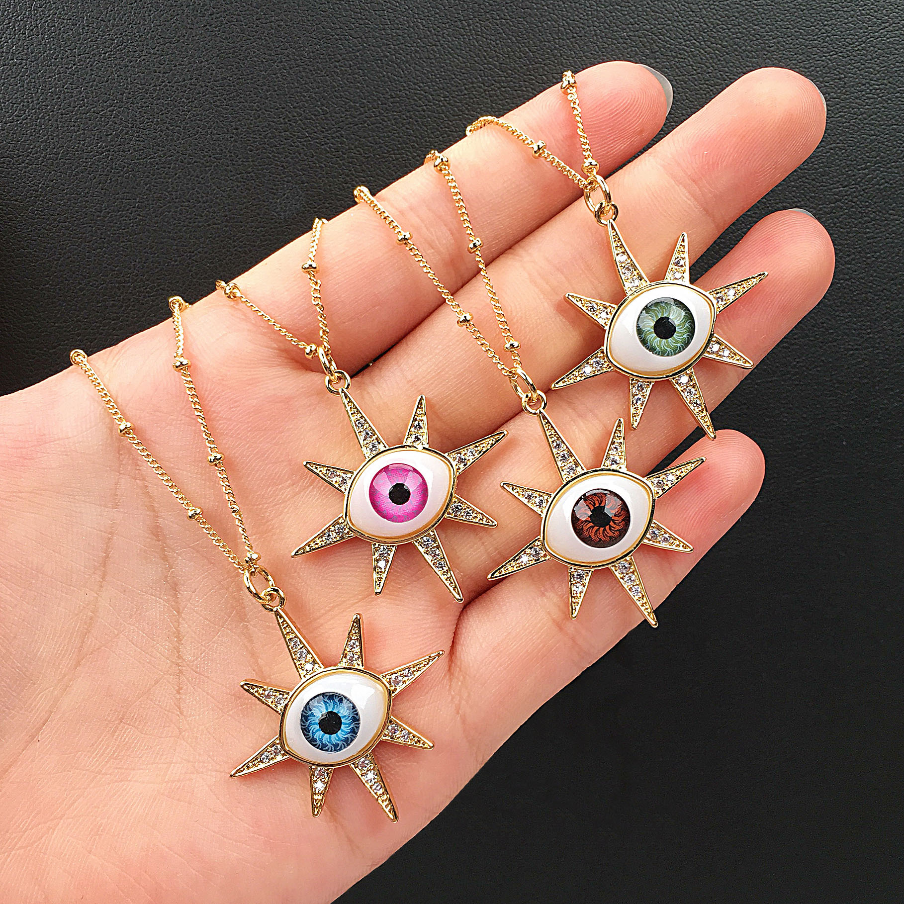 Micro diamond devilu0027s eye resin pendant copper necklace wholesale Nihaojewelry