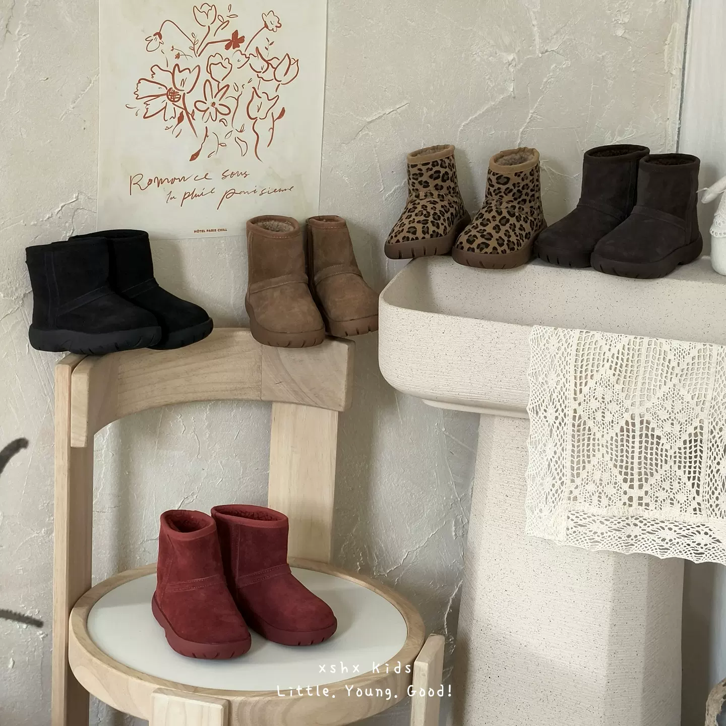 XSHX『幂幂小胖丁』真皮儿童切尔西复古雪地靴皮靴男女【温州鞋】