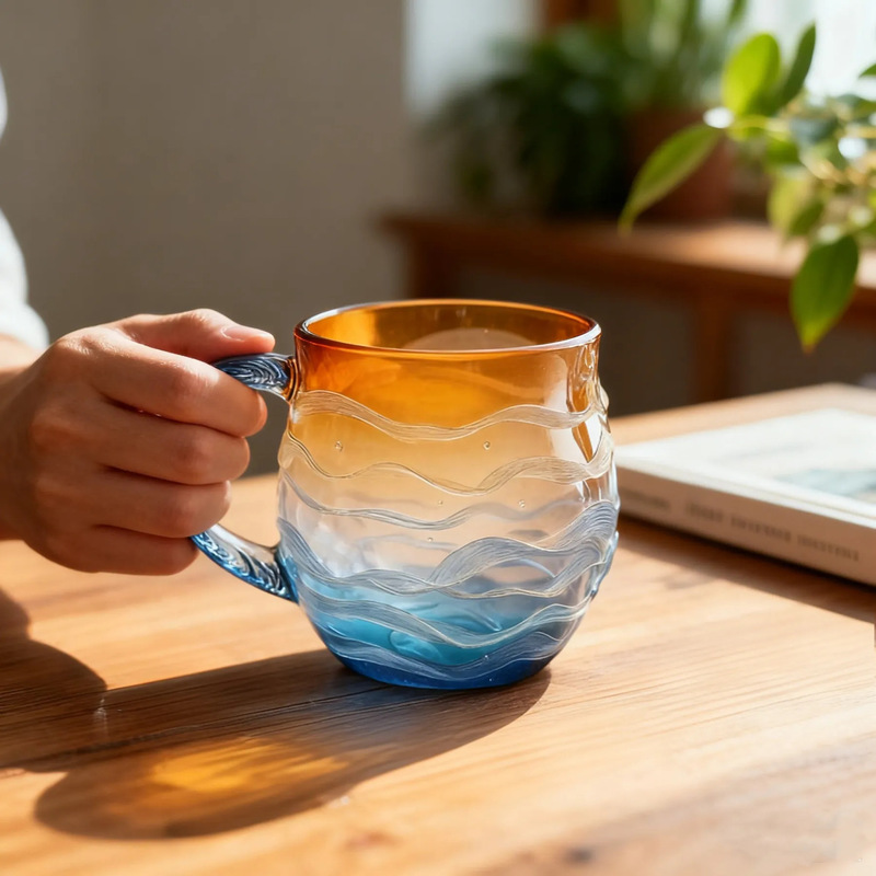 跨境新款 Sea Glass Sunset Mug 海玻璃日落马克杯子咖啡杯|undefined