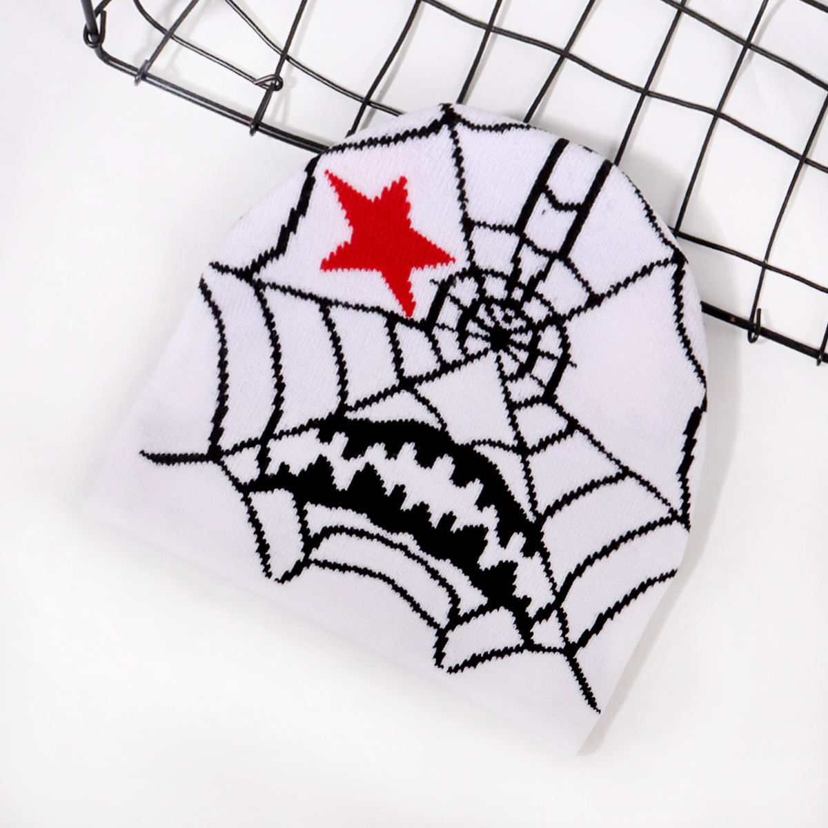 Unisex Halloween spiderweb pattern knitted hat personality fashion trend for men and women_voghion.com