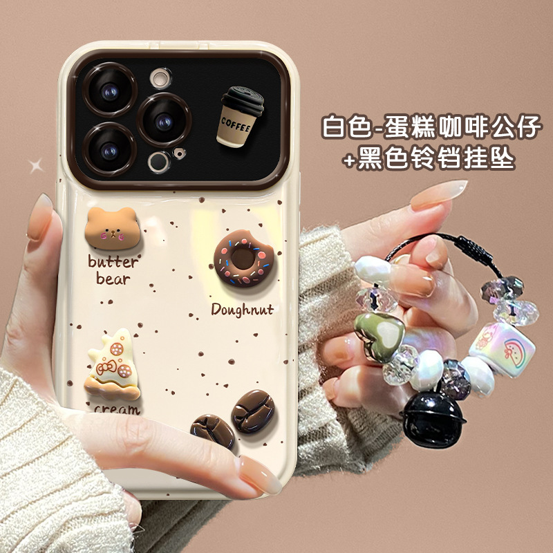 Cake Coffee Doll Pendant for Apple 14 Mobile Phone Case iphone15promax Flip Mirror 13 Drop-proof