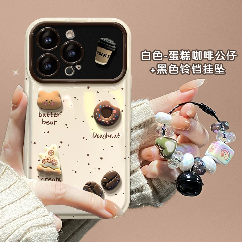 Яблоко, кукла кофе, совместимый подвес, iPhone 14, чехол для телефона, складное зеркало, iphone, 15promax, защитa от падения