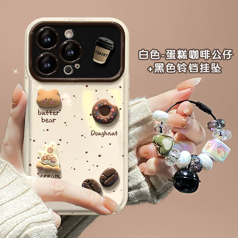 Яблоко, кукла кофе, совместимый подвес, iPhone 14, чехол для телефона, складное зеркало, iphone, 15promax, защитa от падения