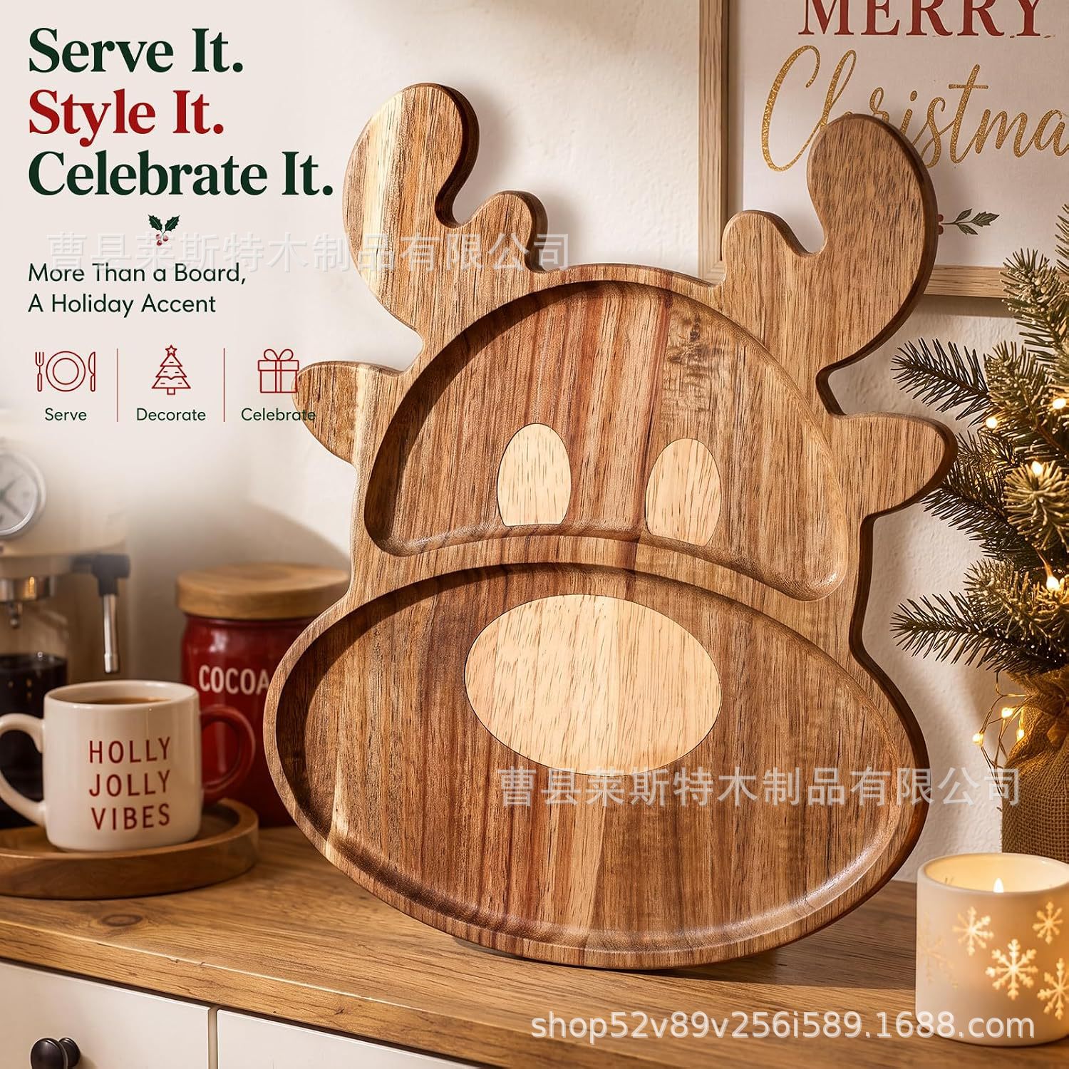Christmas-themed wooden cutting board set of 4, featuring creative cartoon designs, perfect for cutting vegetables, serving fruit, and as a snack platter – suitable for cross-border sales