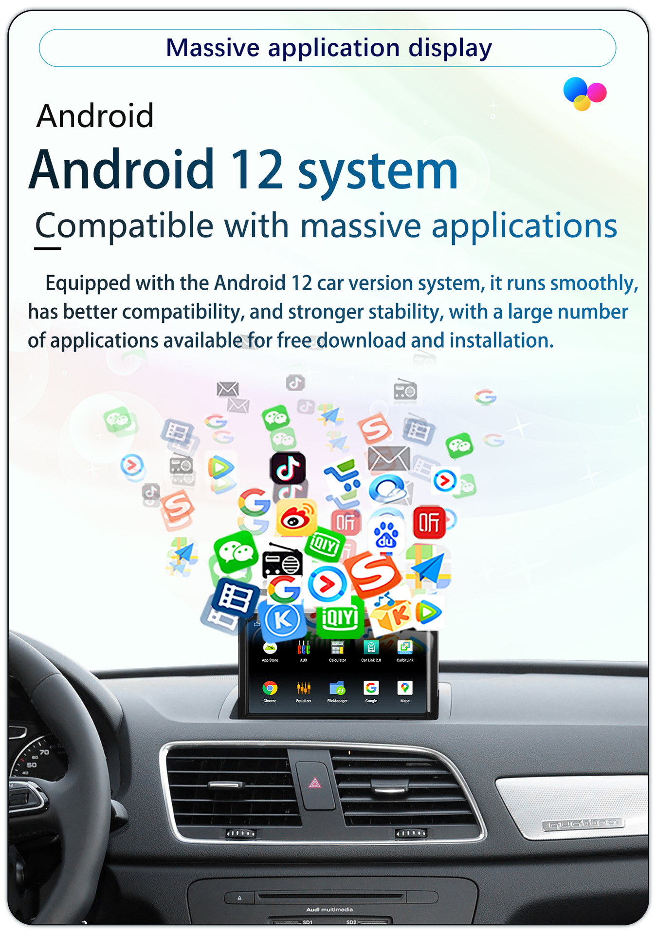 Suitable for 8-Inch 12-18 Model Audi A1/Q3 Android Wireless Carplay Navigation 360 Panoramic All-In-One Machine