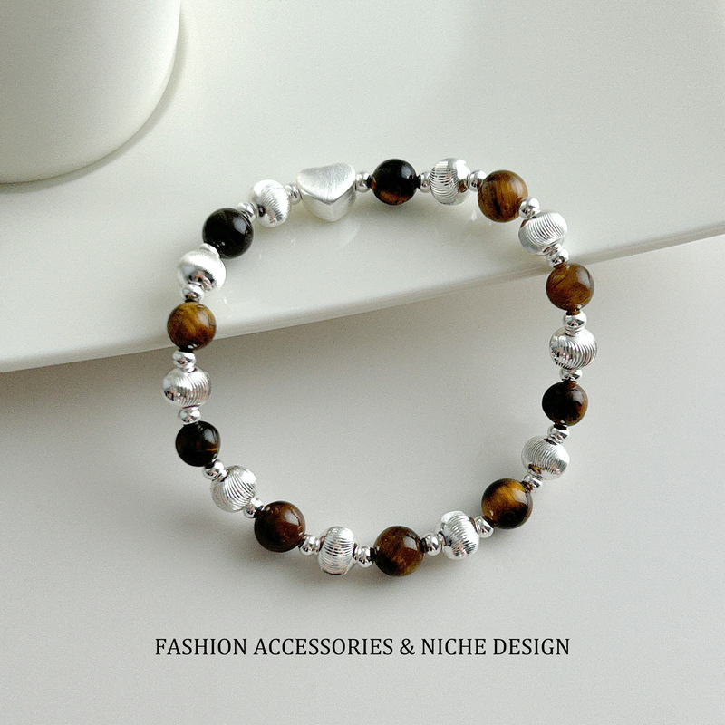 2026 New Popular Tiger Eye Stone Heart-Shaped Small Silver Ball Bracelet for Women, Versatile, High-End, Niche Design, Fashionable and Unique 2026 New Popular Tiger Eye Stone Heart-Shaped Small Silver Ball Bracelet for Women, Versatile, High-End, Niche Design, Fashionable and Unique