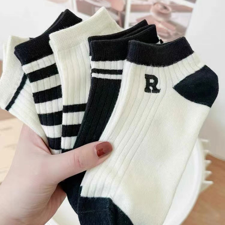 Pure cotton socks women's summer socks breathable sweat-absorbent deodorant cotton socks embroidered letters Zhuji socks free shipping