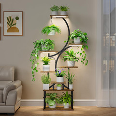 植物フラワースタンド 植栽ライト付き 屋内リビングルームバルコニー 鉄製植木鉢スタンド 床置き鉄製S字型フラワースタンド