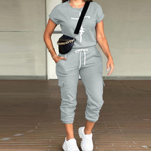 休闲时尚套装女夏2024新款美式炸街宽松灰色显瘦工装裤两件套