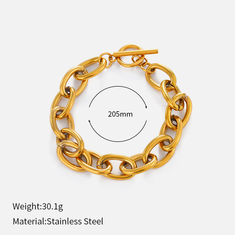 ヨーロッパとアメリカのクロスボーダーシンプルなステンレス鋼の太いブレスレット電気メッキ 18 K ゴールドチェーンブレスレットヒップホップスタイルチタン鋼ブレスレット|undefined