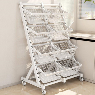 Kitchen Storage Rack Floor-Standing Multi-Layer Vegetable and Fruit Multi-Functional Vegetable Basket Living Room Snack Storage Rack with Wheels