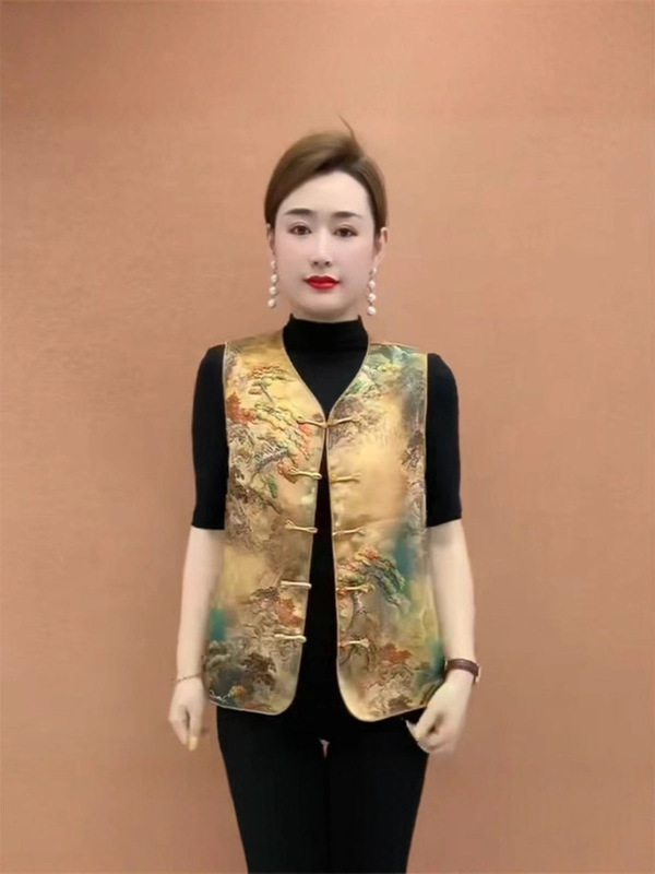 新款新中式国风马甲女盘扣高级背心唐装坎肩背心春季刺绣提花上衣|undefined