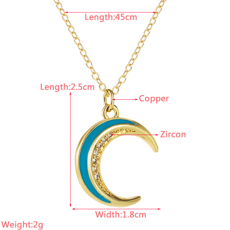 Fashion Cartoon Moon Copper Pendant Necklace Zircon Copper Necklaces