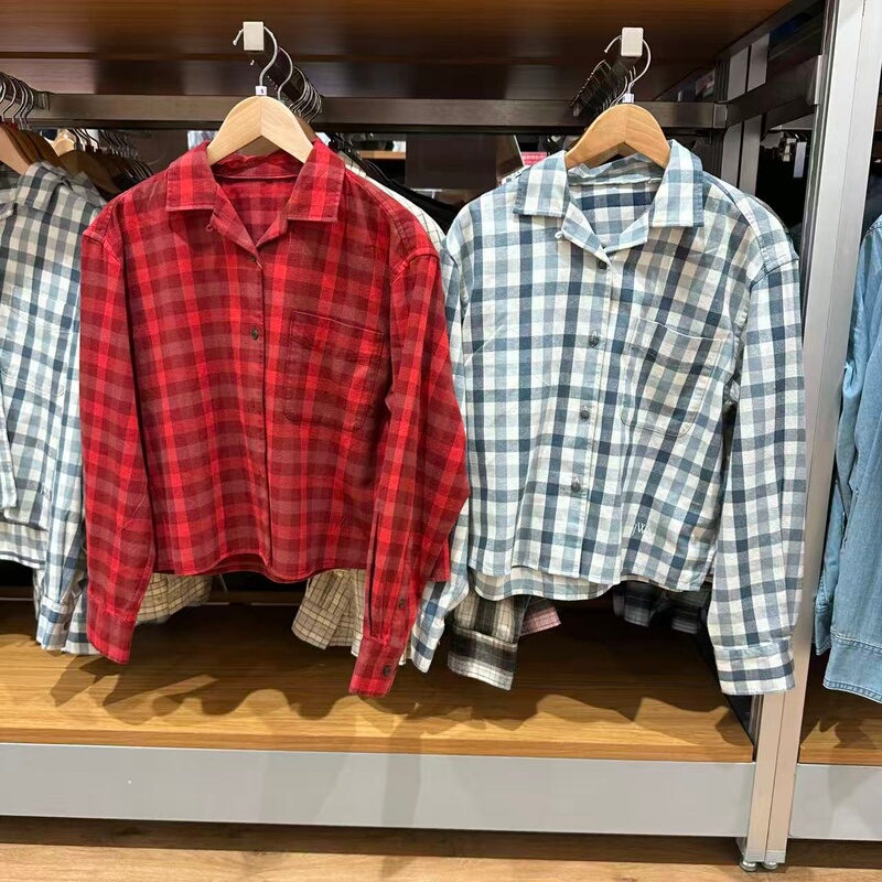 Flannel boxy shirt, long-sleeved shirt, plaid air-conditioning shirt, R489406, 489407, 489508, 488559