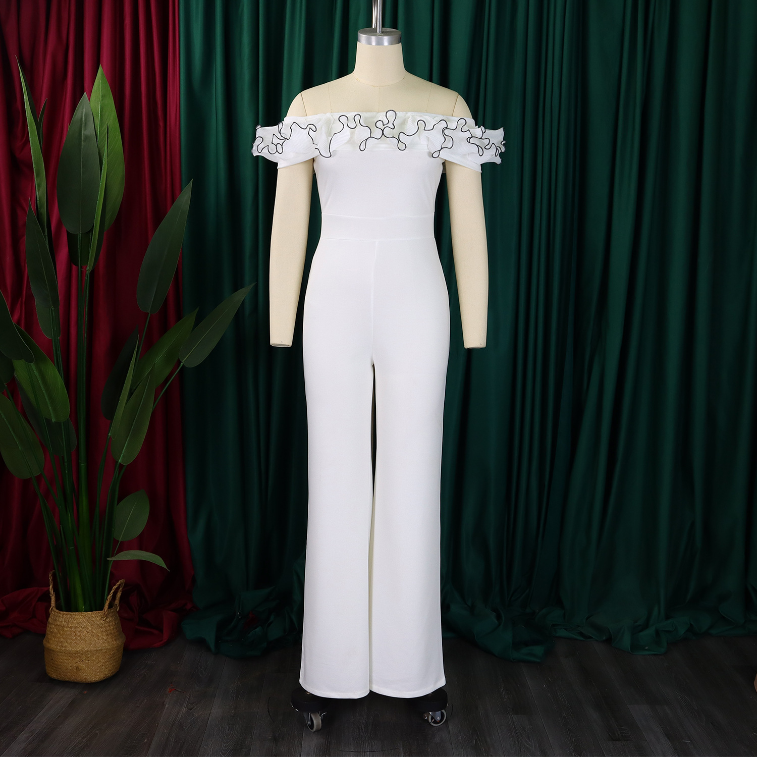 abbigliamento donna sexy attillato tinta unita monospalla arricciato spalle scoperte manica corta tuta commercio estero_voghion.com