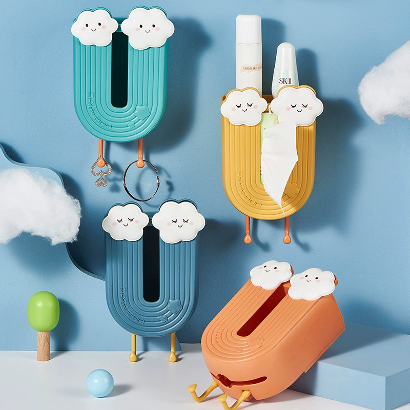 Бытовая настенная коробка для салфеток, бесшовная коробка для салфеток без пробойника, милая облачная коробка для салфеток, коробка для хранения полотенец для лица