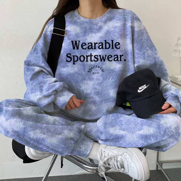 Foreign Trade suit Women's Thin Korean-style Sportswear Autumn and Winter fleece-lined Thickened Loose Fashionable Sweatshirt Casual Two-piece Set for Running