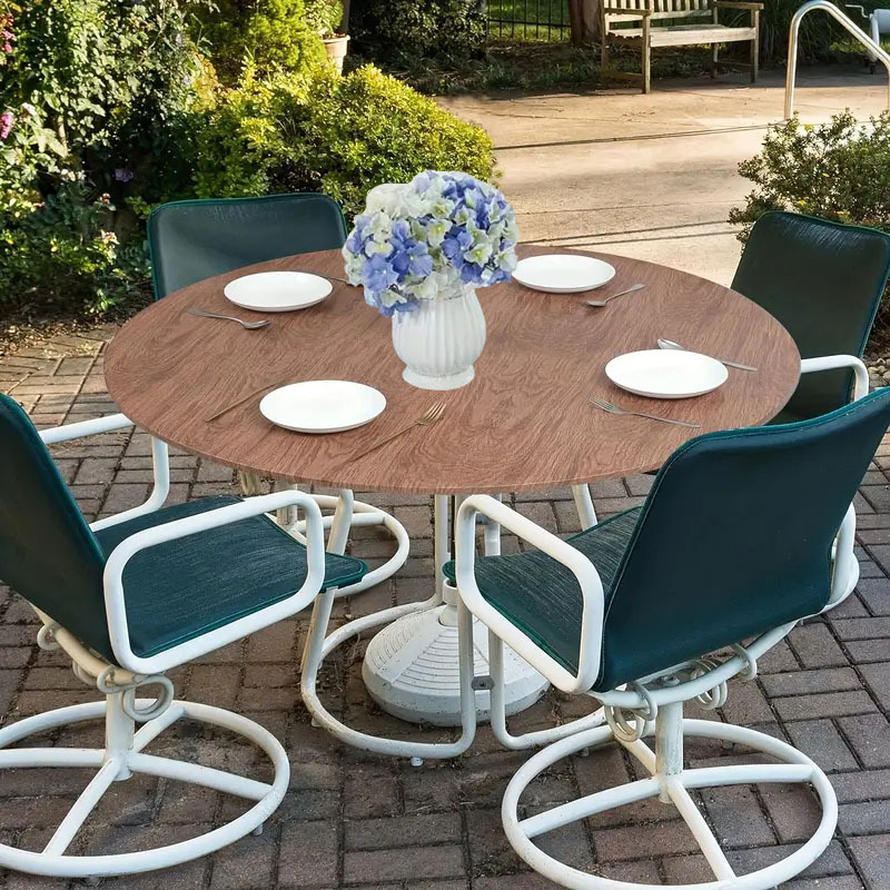 Cross-Border Popular Wood Grain Waterproof and Oil-Proof Tablecloth Elastic Band Round Outdoor Party Picnic Printed Elastic Table Cover