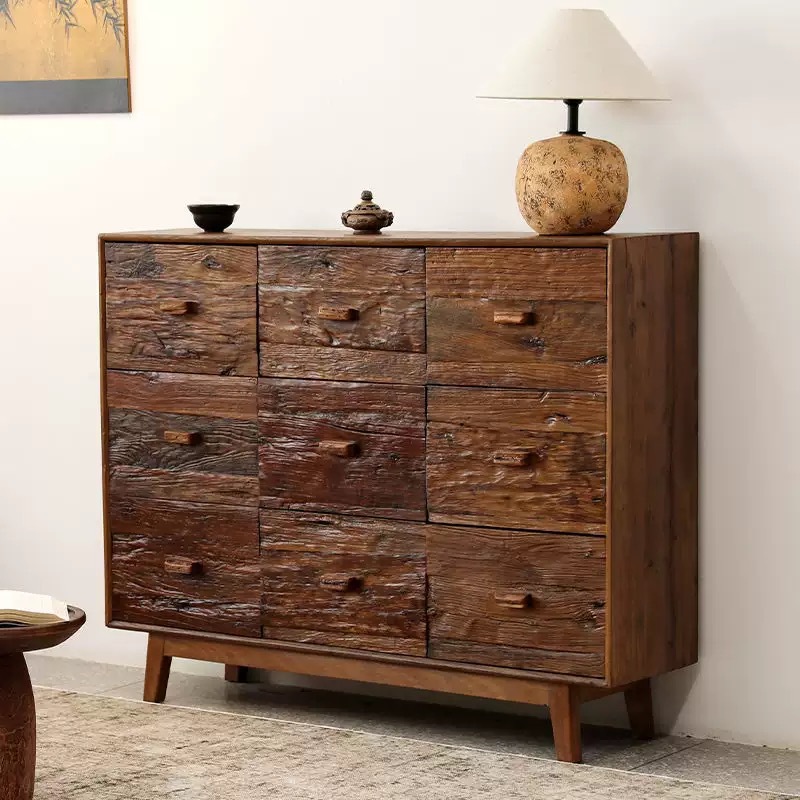 New Chinese-Style Old Elm Wood Chest of Drawers, Retro Homestay Storage Cabinet, Solid Wood Living Room Sideboard, Low Cabinet, Simple Living Room Cabinet