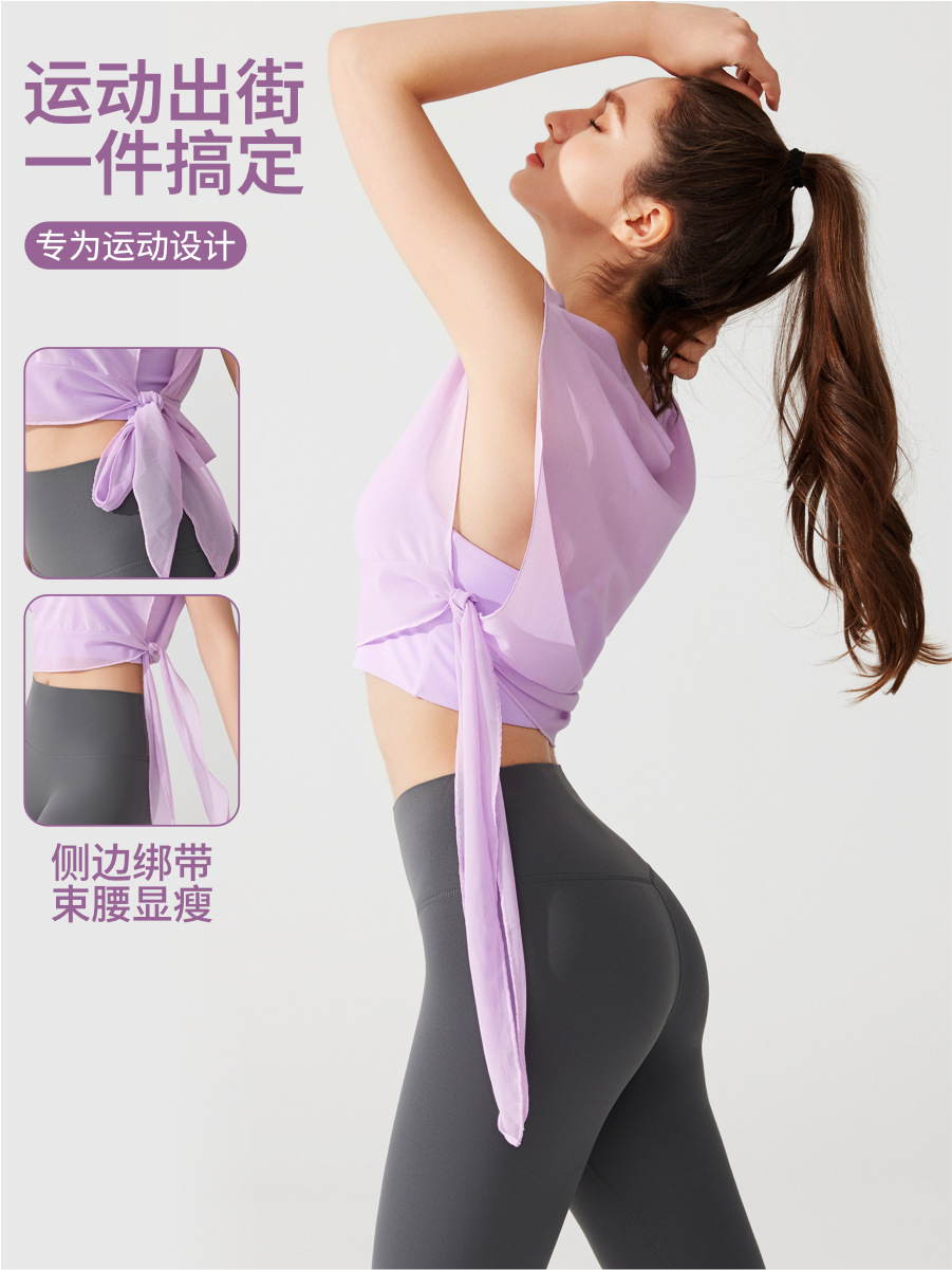 Camisa deportiva europea y americana sin mangas correr gimnasio mangas cortas respirantes chaleco de secado rápido primavera y verano mujer chaleco de yoga image 3