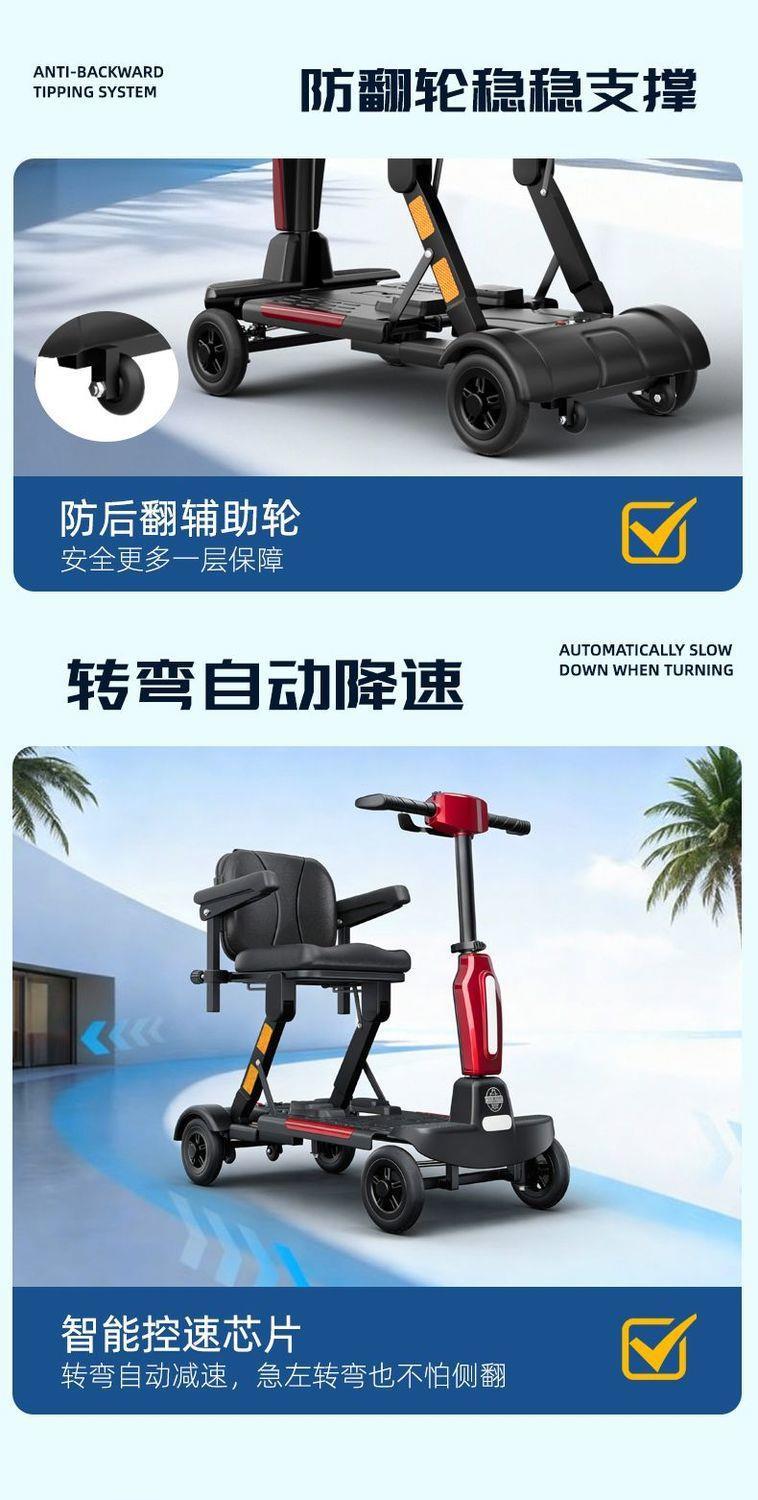 Elderly Mobility Scooter, Automatic Folding High-End Lightweight Electric Four-Wheeler, Small Electric Vehicle for Elderly Travel