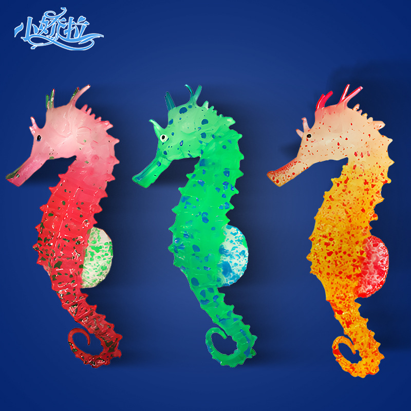 Decoración de Paisajismo para Acuarios Famosa en Internet, Caballito de Mar de Silicona Luminoso Simulado, Fluorescente y Colorido para Acuarios con Ventosa