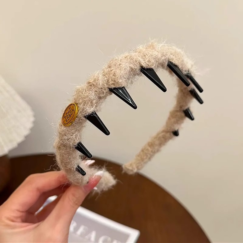 Coreano alto cráneo debe aumentar la altura esponjoso peludo ondulado banda de cabello de doble uso con dientes para mujeres