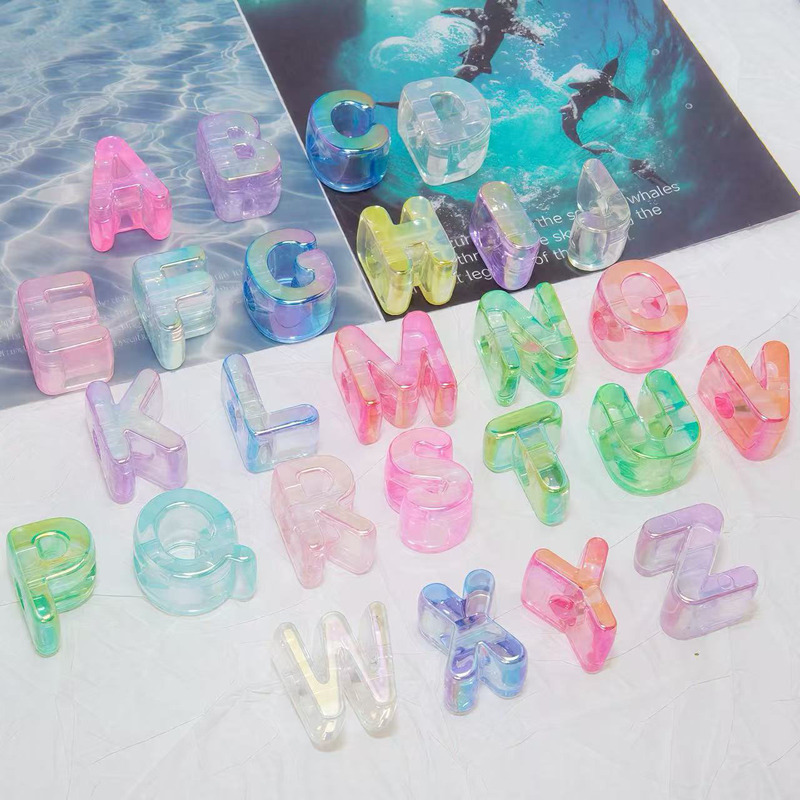 Ice-Clear Plated Colorful Letter Beads Large Hole Acrylic DIY Phone Chain Bracelet Keychain Beaded Jewelry Accessories Ice-Clear Plated Colorful Letter Beads Large Hole Acrylic DIY Phone Chain Bracelet Keychain Beaded Jewelry Accessories