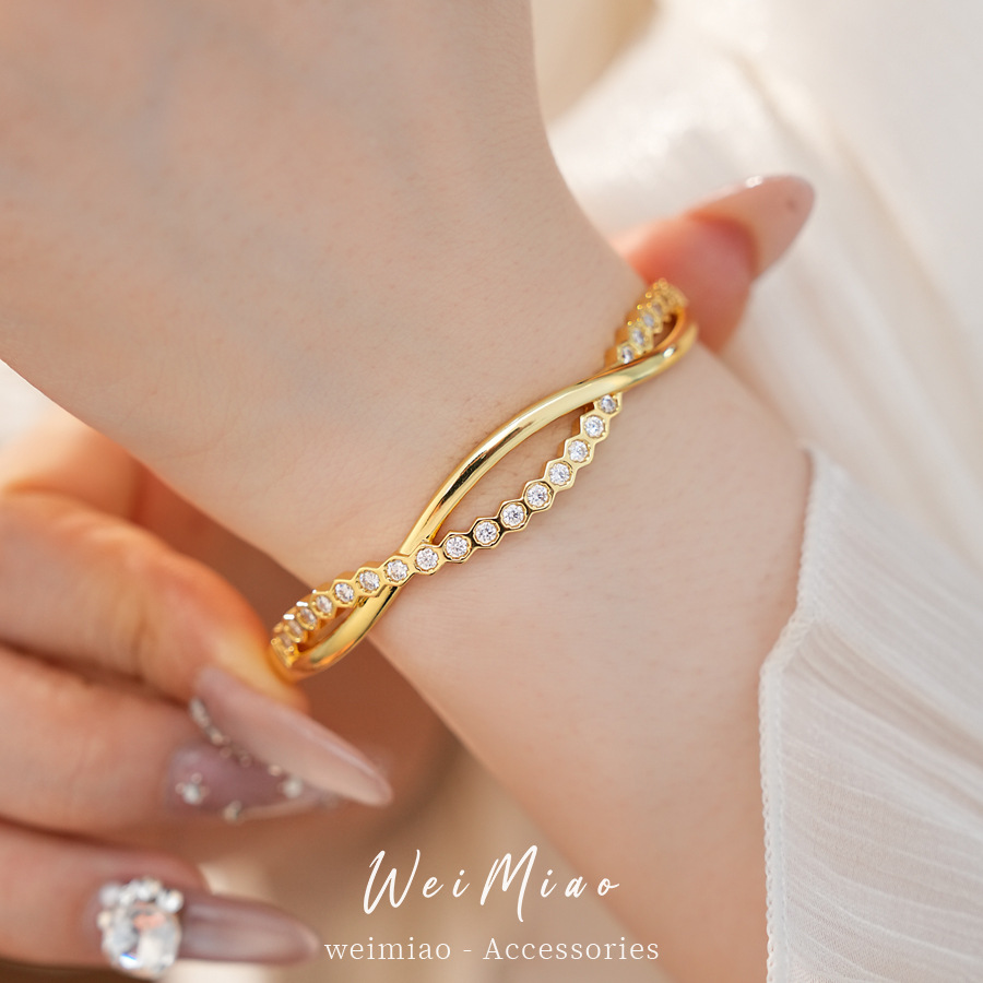 18K oro real de piedra de zinc de doble capa envuelta hexagonal pulsera personalidad pulsera de nicho lujoso ligero joyas
