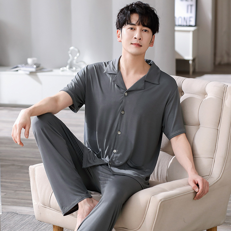Spring and Summer Modal Pajamas Men's Short-Sleeved Pants Teenagers Casual Loose Home Clothes Suit Large Size Can Be Worn Outside