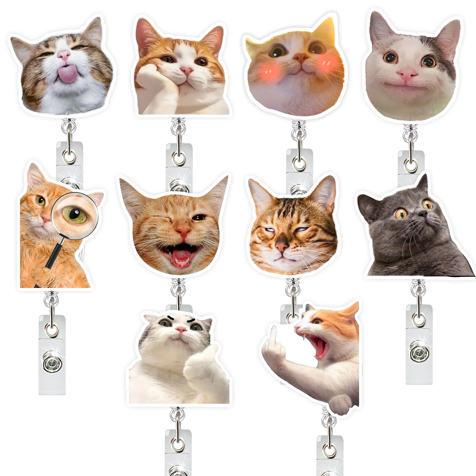 抽象e医生猫咪伸缩鳄鱼夹拉扣护士易旋转表情包亚克力搞怪mem有趣