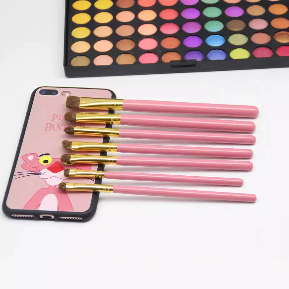 Makeup Brush Set, 7-piece pony-hair brushes with wooden handles and aluminum ferrules
