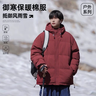 NASA纯色连帽棉服男冬季新款宽松青少年简约休闲百搭保暖棉衣外套