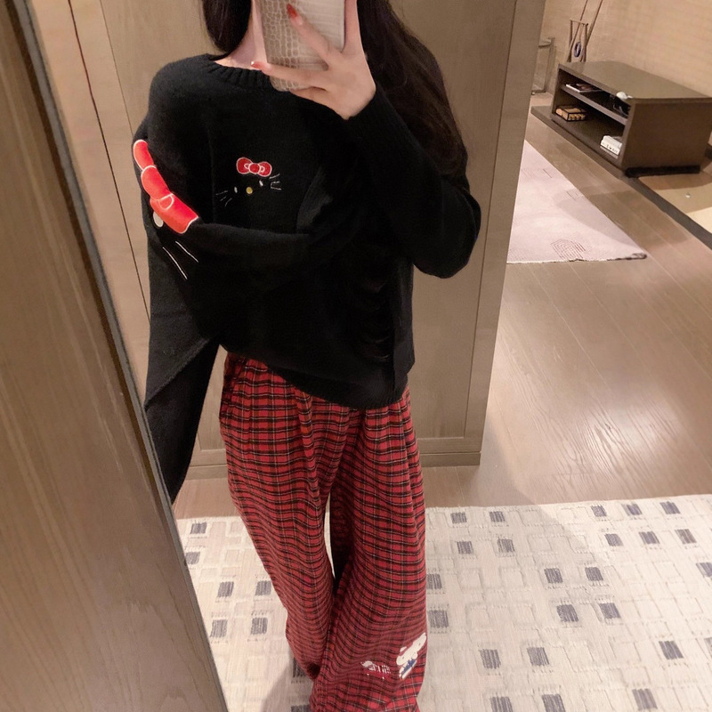 深圳南油高品质日系可爱Kitty猫蝴蝶结刺绣毛衣+百搭披肩毛衣|undefined