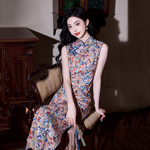 Sleeveless Chinese Style Shanghai Long Improved Cheongsam 2025 New Young Girl Retro Slim Dress Summer