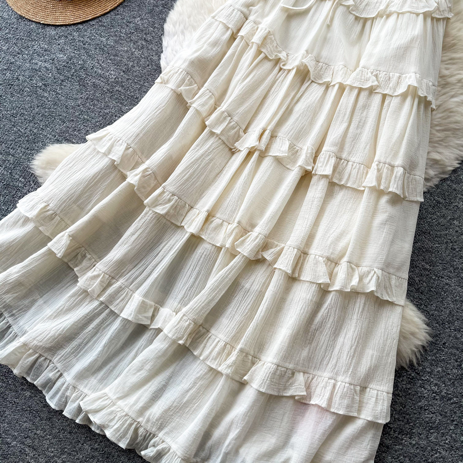 Women's French Style Sleeveless Dress Summer Korean Ruffled Tiered Skirt Slimming Elegant Long Dress Vacation Inspired_ecoleips.com