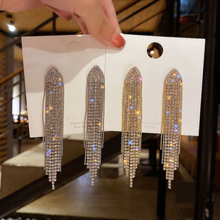 S925 Silver Needle Full Diamond Earrings European and American Fashion Long Tassel Earrings Personalized Earrings Women's Earrings Flash Rhinestones
